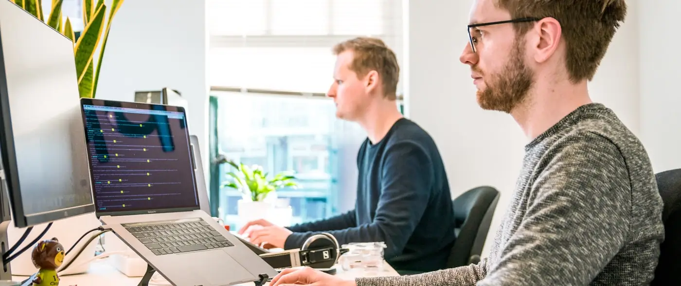Team collaborating around a modern workspace